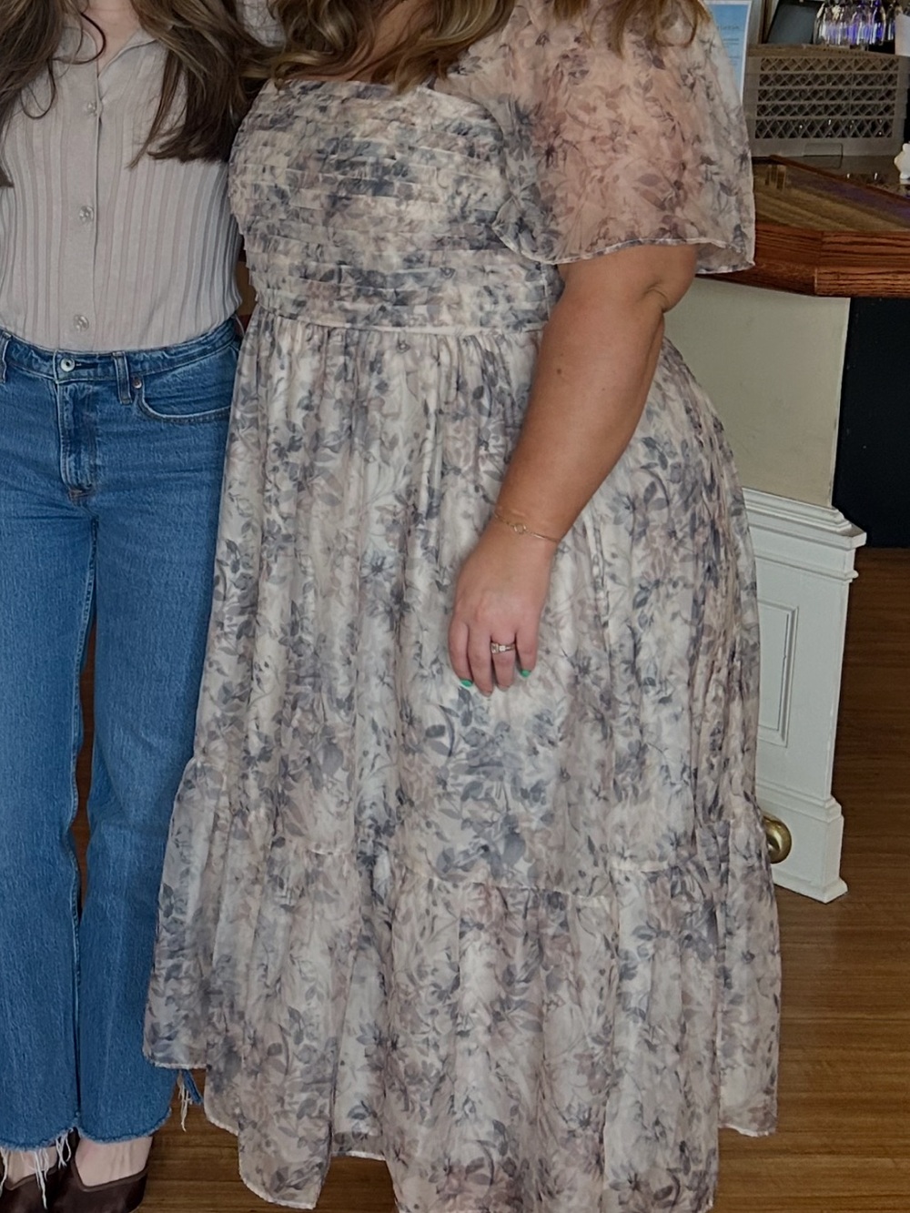 Abercrombie & Fitch Floral Midi Dress in Cream and Gray